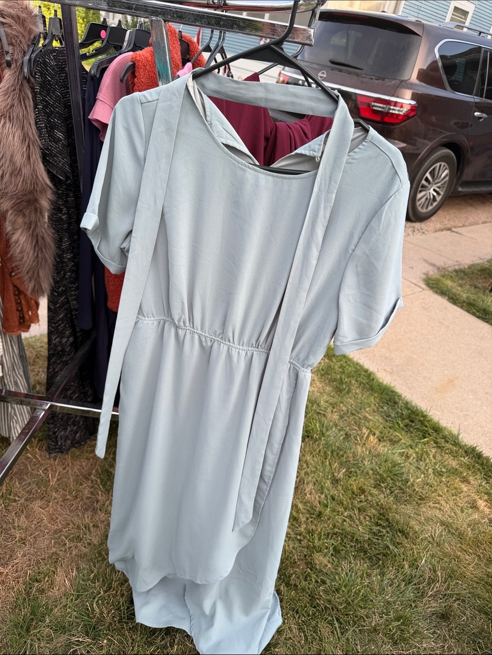Roolee Pale Blue Midi Dress with Tie-Strap Detail